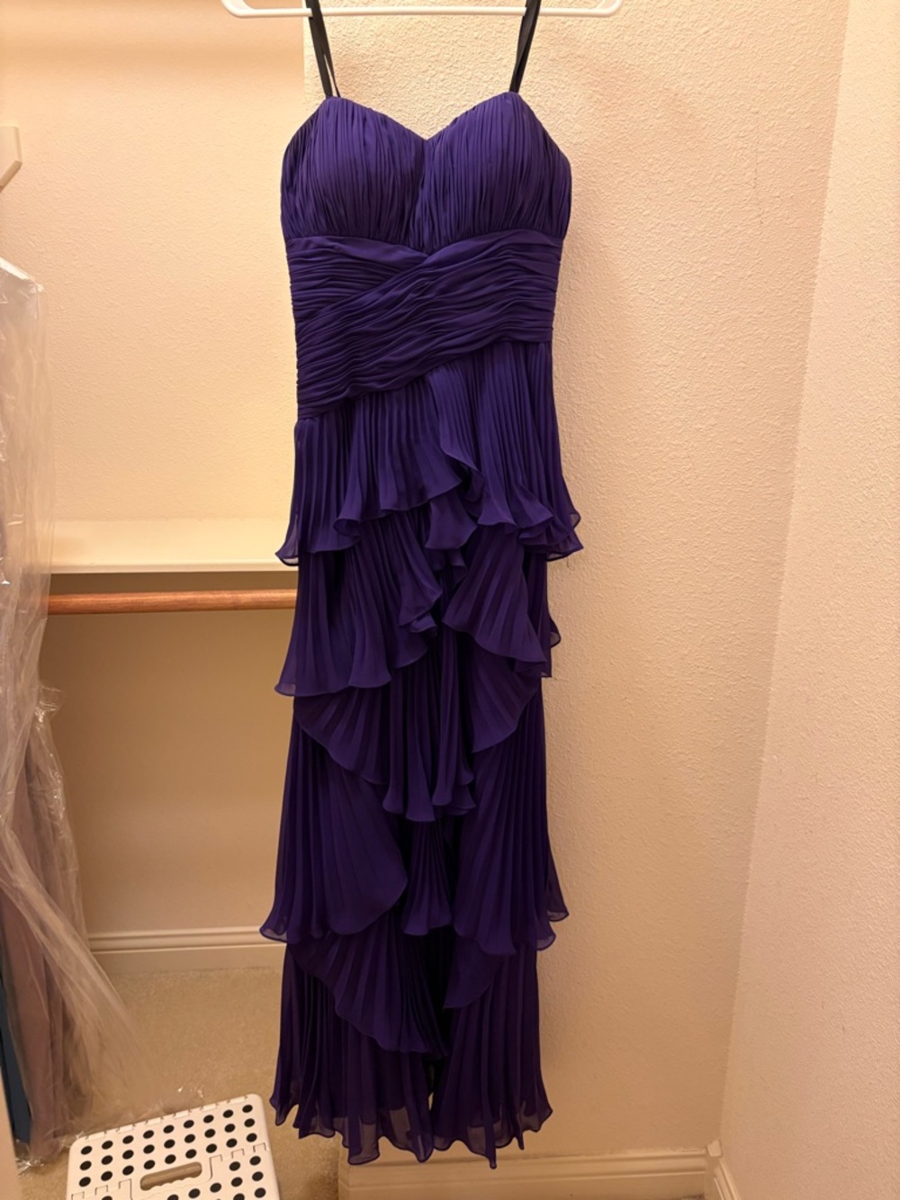 Tiered Ruffle Strap Prom Dress in Deep Purple